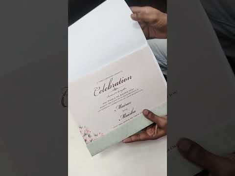 KLB761 Rose Floral Design Green Color Embossed Semi Box Wedding Card (2 Page)