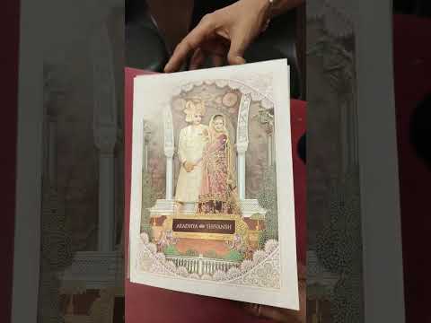 KLB-1221 Creme Brown Bride Groom Semi Box Wedding Card (2 Page & Couple Name Wooden Plate)