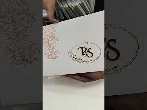 KLB710 Floral Design White Color Leatherette Embossed Hardboard Padding Thick Wedding Card (2 Page & Couple Initial Acrylic)