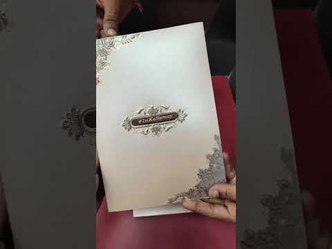 KLB-1404 Golden Floral Semi Box Wedding Card (2 Page & Couple Name Wooden Plate)