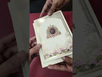 KLB907 Creme Lotus Floral Elephant Padded Thick Wedding Card (2 Page & Couple Initial Wooden Plate)