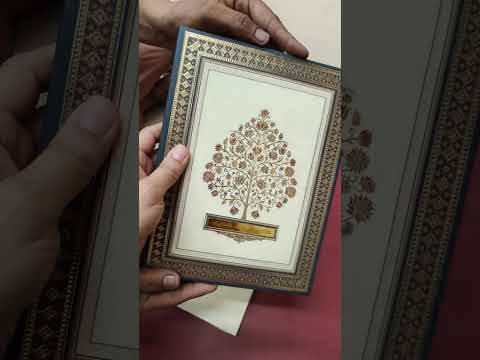 KLB-1478 Creme Blue Tree of Life 3D Gold Foil Padded Thick Wedding Card (2 Page & Couple Name Acrylic)