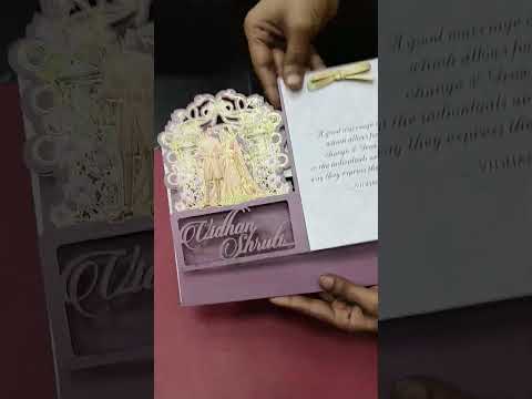 KLB691 Dulha Dulhan Design Purple Color Couple Name Laser Cut MDF Thick Wedding Card (2 Page)