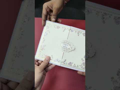 KLB-1147 Creme Blue Floral Door Style Semi Box Wedding Card (2 Page)