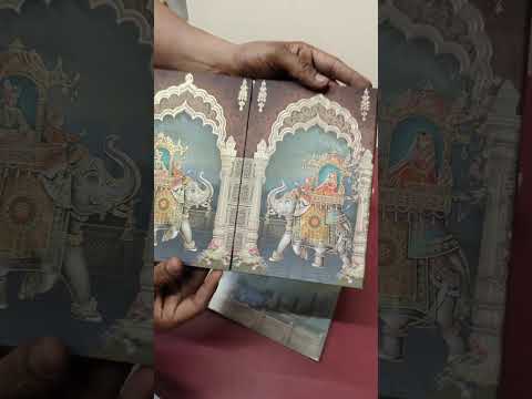 KLB-1469 Blue Brown Elephant 3D Gold Foil Door Style Padded Thick Wedding Card (2 Page)