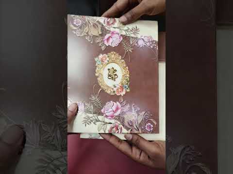 KLB-1257 Creme Brown Floral Padded Thick Wedding Card (2 Page)