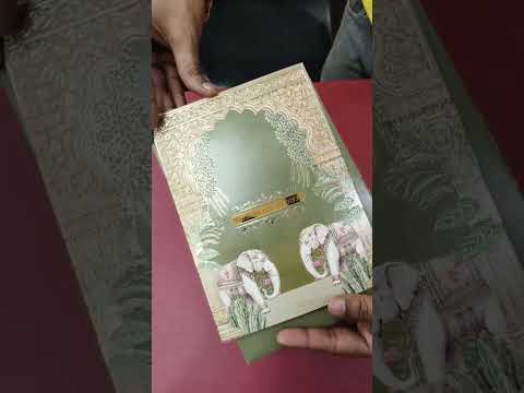 KLB-1004 Green Elephant Wedding Card (2 Page & Couple Name Acrylic)