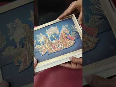 KLB928 Royal Blue Bride Groom Laser Cut Padded Thick Wedding Card (2 Page & Couple Initial Acrylic)