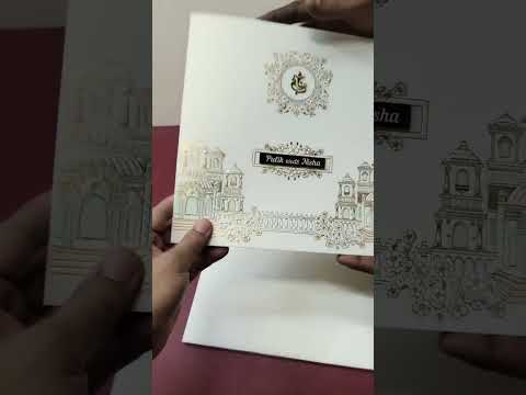 KLB-1573 White Royal Fort Semi Box Wedding Card (2 Page & Couple Name Wooden Plate)