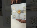 KLB740 Floral Design Blue Color Double Door Style Semi Box Wedding Card (2 Page & Couple Name Acrylic)