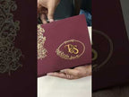 KLB711 Floral Design Maroon Color Laser Cut Embossed Hardboard Padding Thick Wedding Card (2 Page & Couple Initial Acrylic)