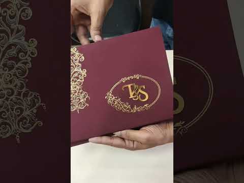 KLB711 Floral Design Maroon Color Laser Cut Embossed Hardboard Padding Thick Wedding Card (2 Page & Couple Initial Acrylic)