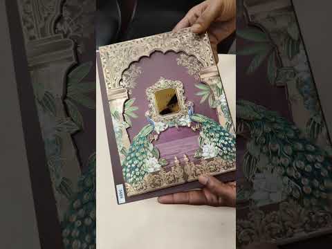 KLB-1064 Maroon Royal Arch Peacock Laser Cut Padded Thick Wedding Card (2 Page & Couple Name Acrylic)