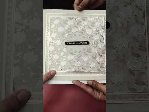 KLB-1175 White Creme Floral Embossed Semi Box Wedding Card (2 Page & Couple Name Wooden Plate)
