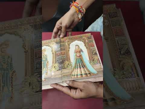 KLB897 Dulha Dulhan Design Brown Color Double Door Style Hardboard Padding Thick Wedding Card (2 Page)