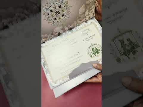 KLB-1265 Grey Floral Padded Thick Wedding Card (2 Page & Couple Initial Wooden Plate)
