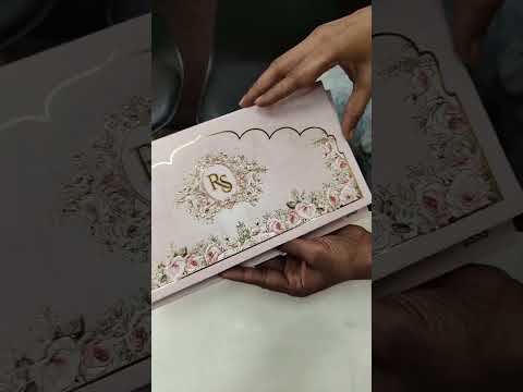 KLB774 Rose Floral Design Pink Color Embossed Semi Box Wedding Card (2 Page & Couple Initial Acrylic)