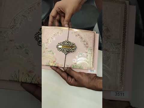 KLB804 Royal Fort Design Peach Color Double Door Style Hardboard Padding Thick Wedding Card (2 Page & Couple Name Acrylic)