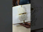 KLB720 Floral Design White Golden Color Double Door Style Embossed Hardboard Padding Thick Wedding Card (2 Page & Couple Name Acrylic)