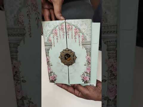 KLB803 Rose Floral Design Green Color Double Door Style Hardboard Padding Thick Wedding Card (2 Page & Couple Initial Acrylic)