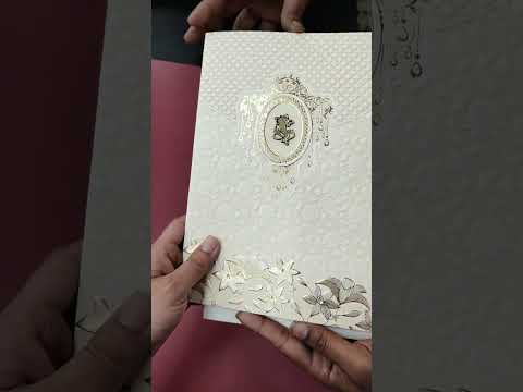 KLB-1250 White Creme Floral Embossed Semi Box Wedding Card (2 Page)