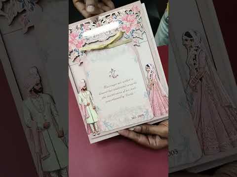 KLB683 Dulha Dulhan Design Pink Color Laser Cut MDF Thick Wedding Card (2 Page & Couple Name Acrylic)