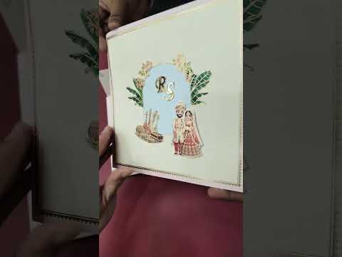 KLB-1155 Creme Bride Groom Semi Box Wedding Card (2 Page & Couple Initial Acrylic)