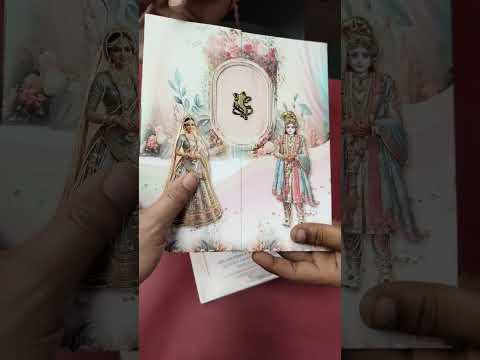 KLB-1452 Creme Pink Bride Groom Door Style Semi Box Wedding Card (2 Page)