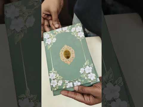KLB828 Floral Design Green Color Hardboard Padding Thick Wedding Card (2 Page & Couple Name Acrylic)