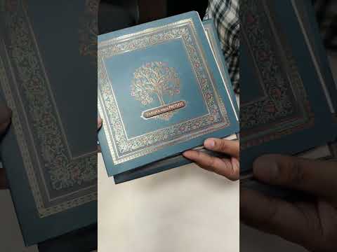 KLB875 Tree of Life Design Blue Color Premium 3D Gold Foil Semi Box Wedding Card (2 Page & Couple Name Wooden Plate)