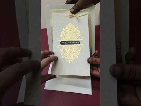 KLB-1505 Creme Golden Traditional Semi Box Wedding Card (2 Page & Couple Name Wooden Plate)