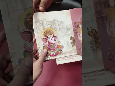 KLB-1306 Creme Pink Bride Groom Ganesh Ji Door Style Semi Box Wedding Card (2 Page)