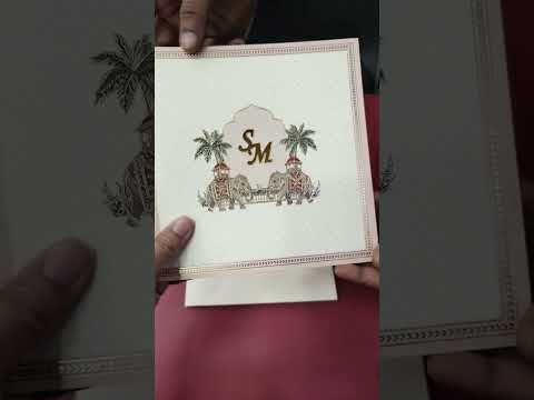 KLB-1156 Creme Elephant Semi Box Wedding Card (2 Page & Couple Initial Acrylic)