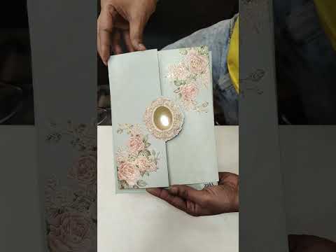 KLB783 Rose Floral Design Blue Color Embossed Semi Box Wedding Card (2 Page & Couple Name Acrylic)