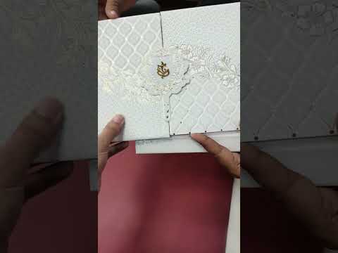 KLB-1284 White Grey Traditional Door Style Embossed Padded Thick Wedding Card (2 Page)