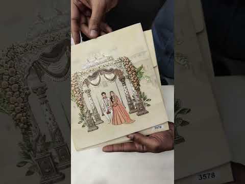 KLB734 Dulha Dulhan Mandap Design Creme Color Embossed Semi Box Wedding Card (2 Page)