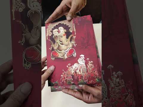 KLB932 Red Barat Ganesh Ji Padded Thick Wedding Card (2 Page)