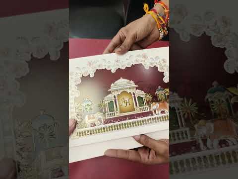 KLB846 Royal Fort Elephant Design Creme Maroon Color Embossed Hardboard Padding Thick Wedding Card (2 Page & Couple Initial Acrylic)