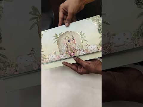 KLB775 Pichwai Krishna Ji Design Blue Color Embossed Semi Box Wedding Card (2 Page)