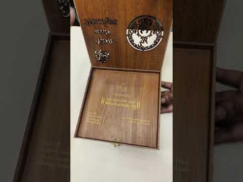 KLB839 Brown Color Couple Name Laser Cut Box Type MDF Thick Wedding Card