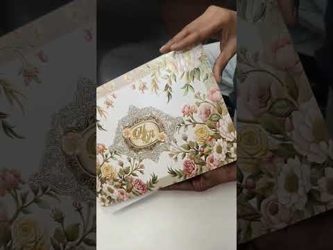 KLB762 Rose Floral Doli Design Creme Color Embossed Semi Box Wedding Card (2 Page & Couple Initial Acrylic)