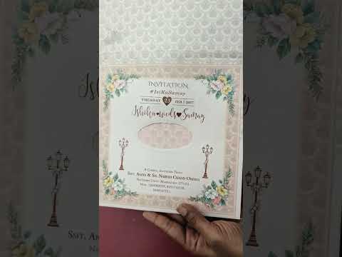 KLB-1403 Creme Peach Floral Padded Thick Wedding Card (2 Page & Couple Name Wooden Plate)