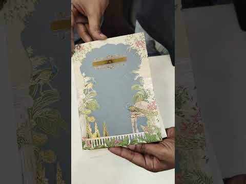 KLB829 Royal Fort Peacock Design Creme Blue Color Hardboard Padding Thick Wedding Card (2 Page & Couple Name Acrylic)