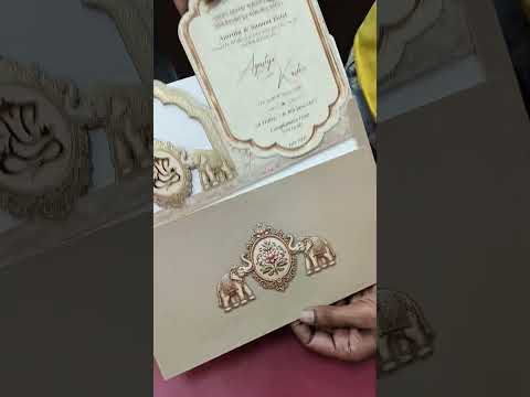 KLB696 Elephant Design Brown Color Laser Cut MDF Thick Wedding Card (2 Page)