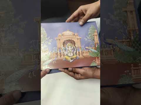 KLB757 Peacock Ganesh Ji Design Blue Color Embossed Semi Box Wedding Card (2 Page)