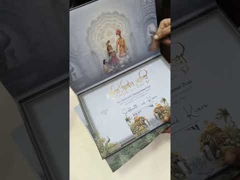 KLB953 Blue Bride Groom Laser Cut Padded Thick Wedding Card (2 Page & Couple Name Wooden Plate)