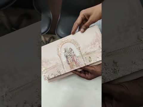 KLB778 Sita Ram Design Creme Color Embossed Semi Box Wedding Card (2 Page)