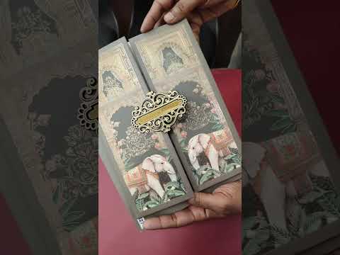 KLB-1048 Grey Elephant Door Style Wedding Card (2 Page & Couple Name Acrylic)