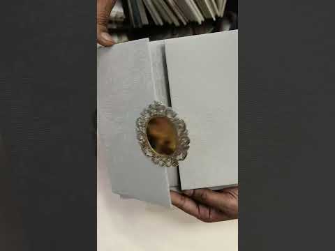 KLB705 Green Grey Color Leatherette Double Door Style Hardboard Padding Thick Wedding Card (2 Page & Couple Initial Acrylic)