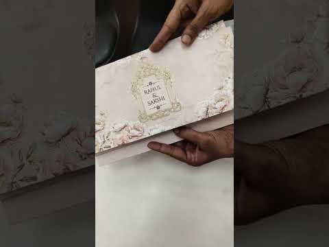 KLB773 Floral Design Pink Color Embossed Semi Box Wedding Card (2 Page)